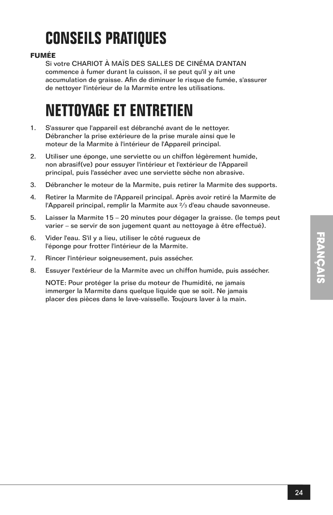 Nostalgia Electrics CCP200 manual Conseils Pratiques, Nettoyage ET Entretien 