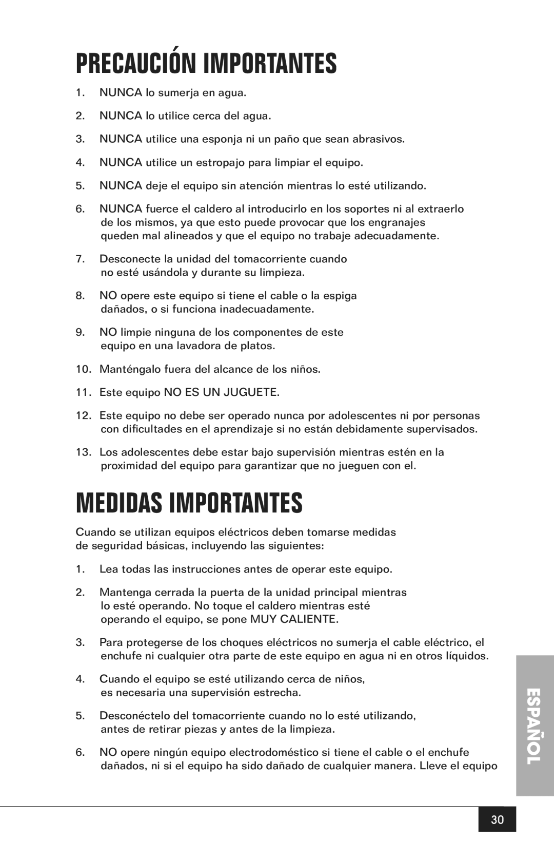 Nostalgia Electrics CCP200 manual Precaución Importantes, Medidas Importantes 