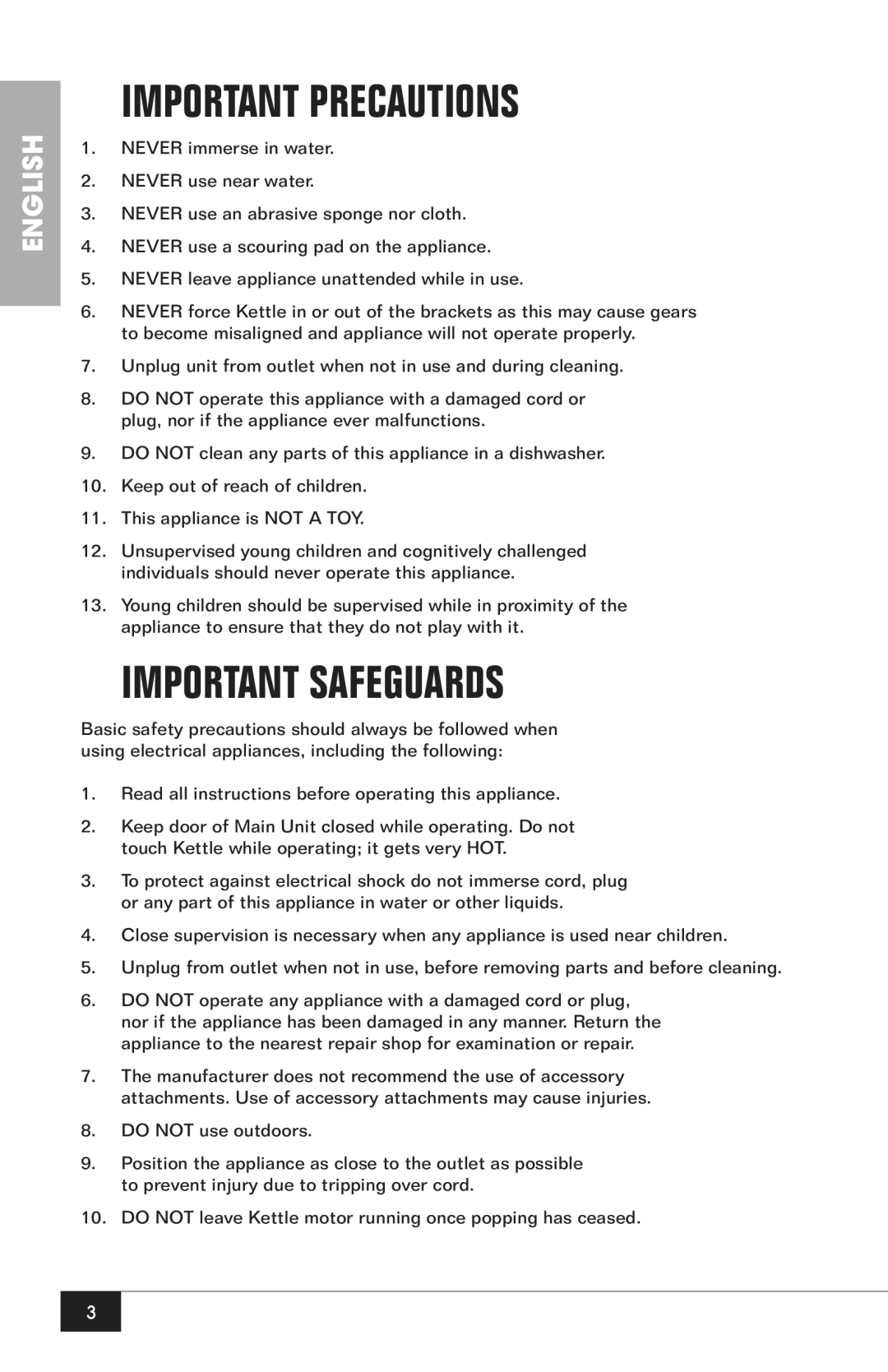 Nostalgia Electrics CCP200 manual Important Precautions, Important Safeguards 