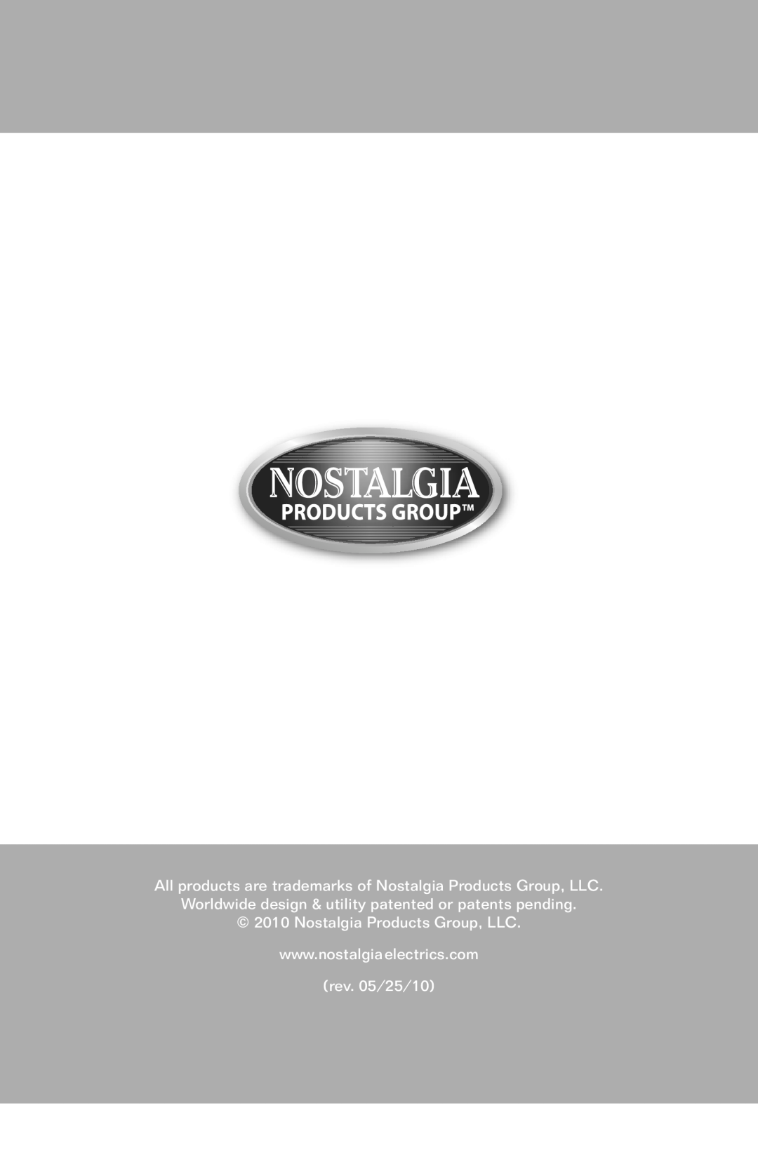 Nostalgia Electrics CCP200 manual All products are trademarks of Nostalgia Products Group, LLC, rev. 05/25/10 