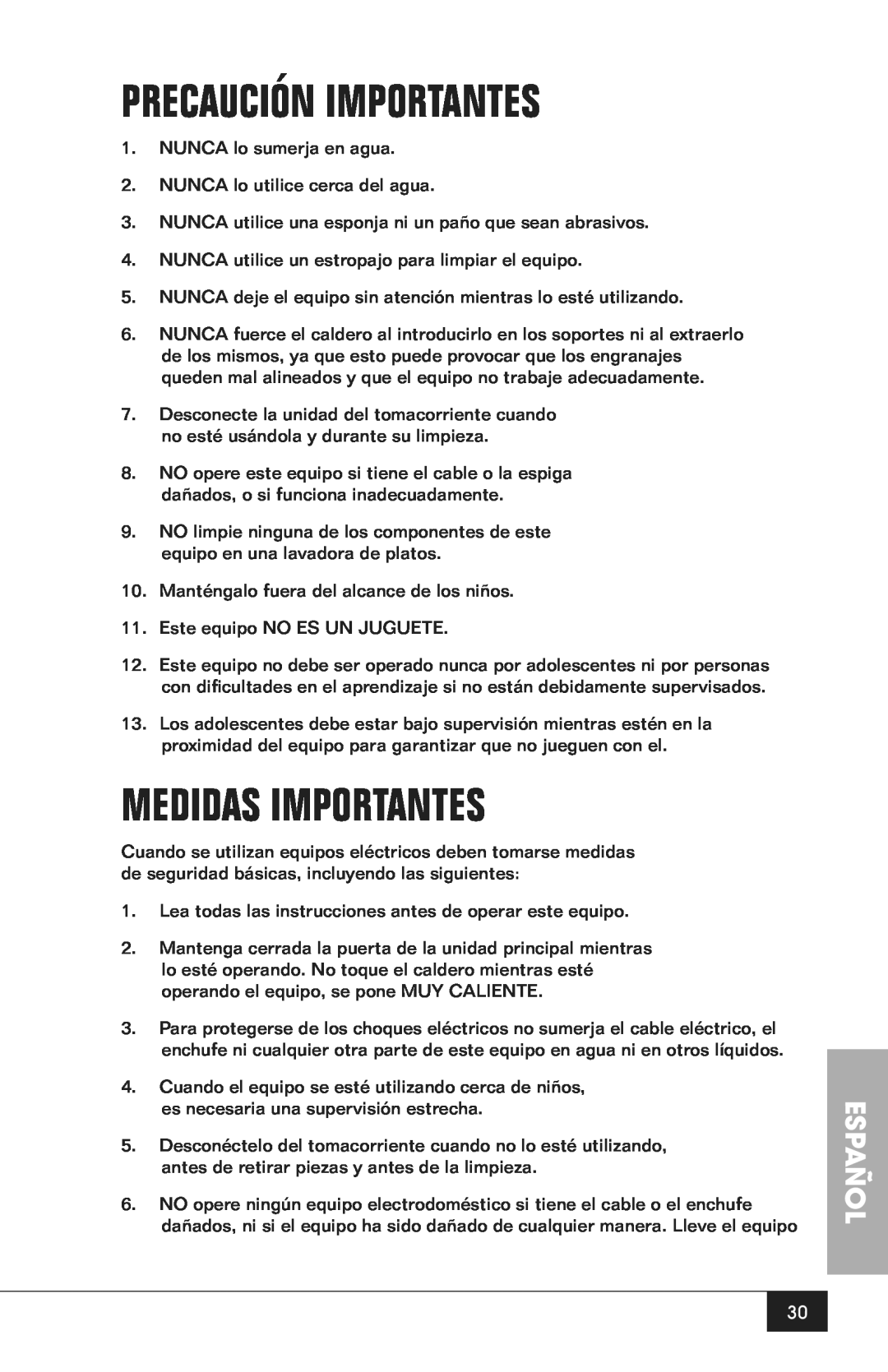 Nostalgia Electrics CCP200 manual Precaución Importantes, Medidas Importantes, Español 