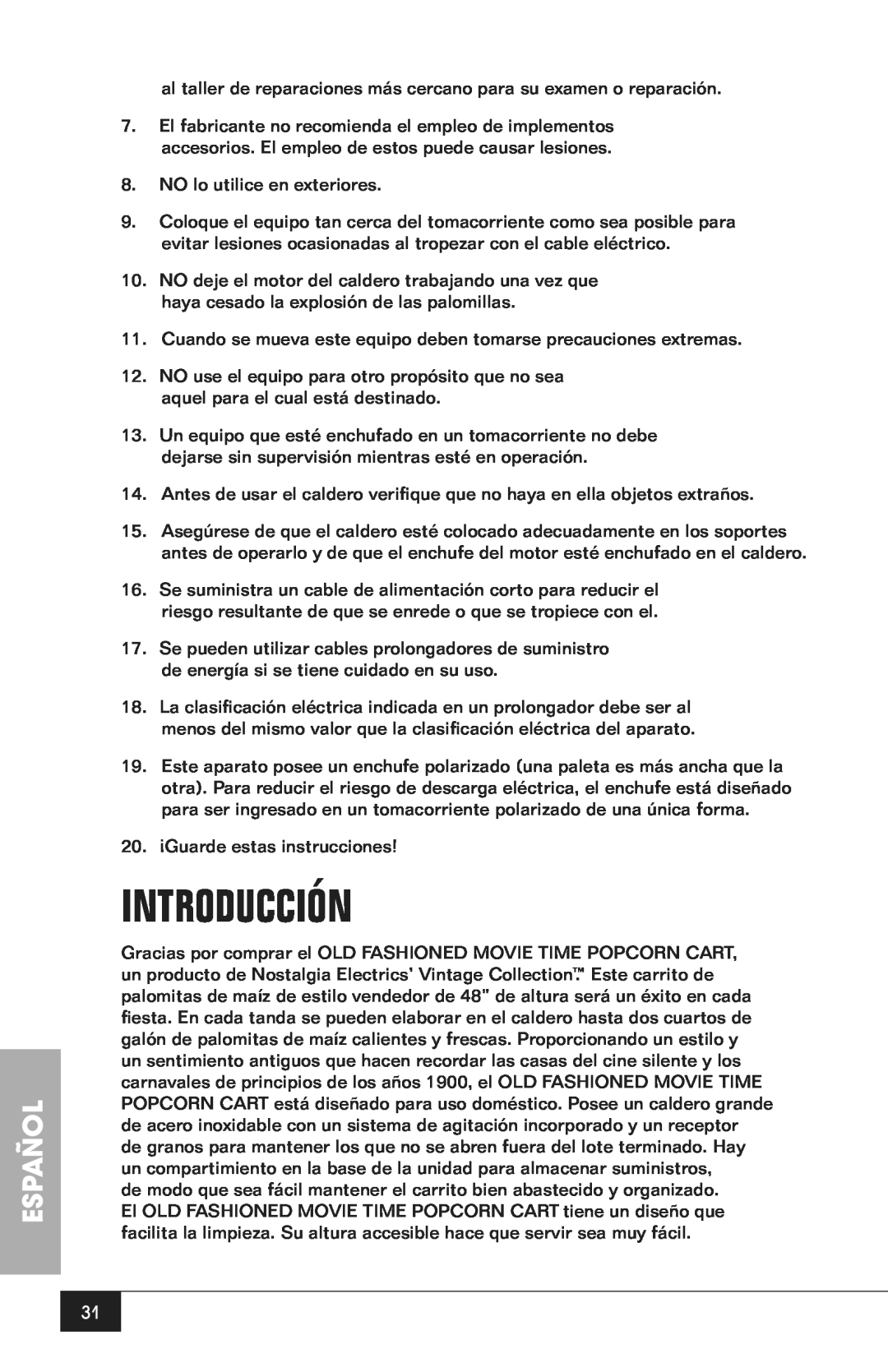 Nostalgia Electrics CCP200 manual Introducción, Español 