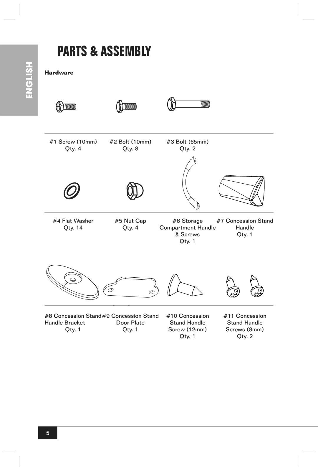 Nostalgia Electrics CCP610 manual Parts & Assembly, Hardware 