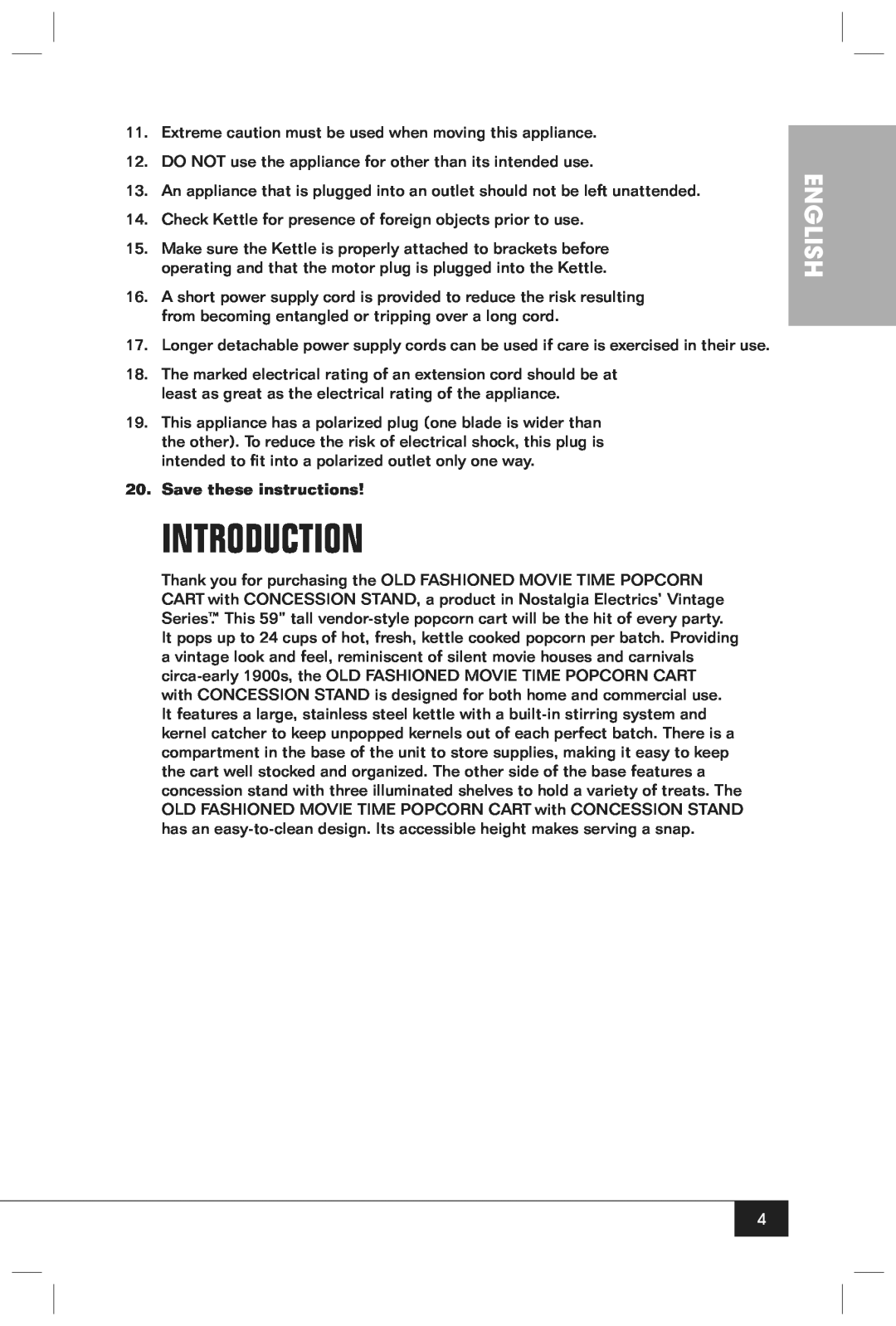 Nostalgia Electrics CCP610 manual Introduction, English, Save these instructions 