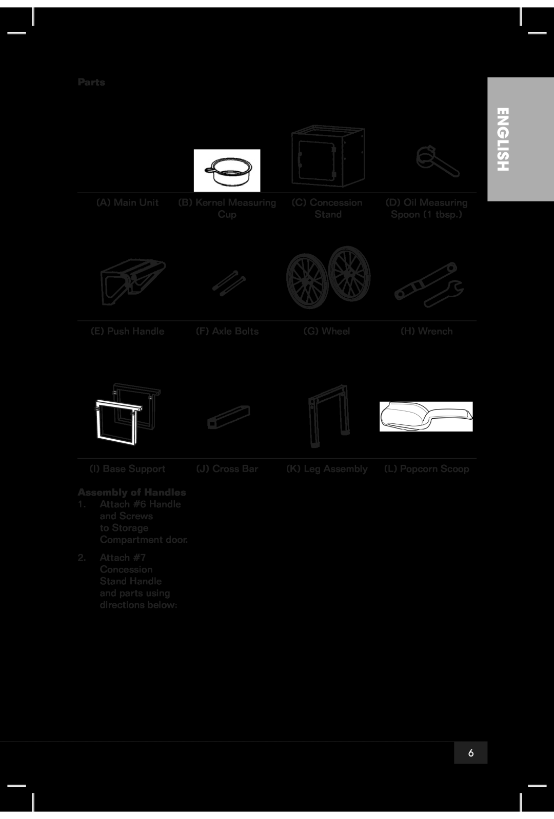 Nostalgia Electrics CCP610 manual English, Parts, Assembly of Handles 