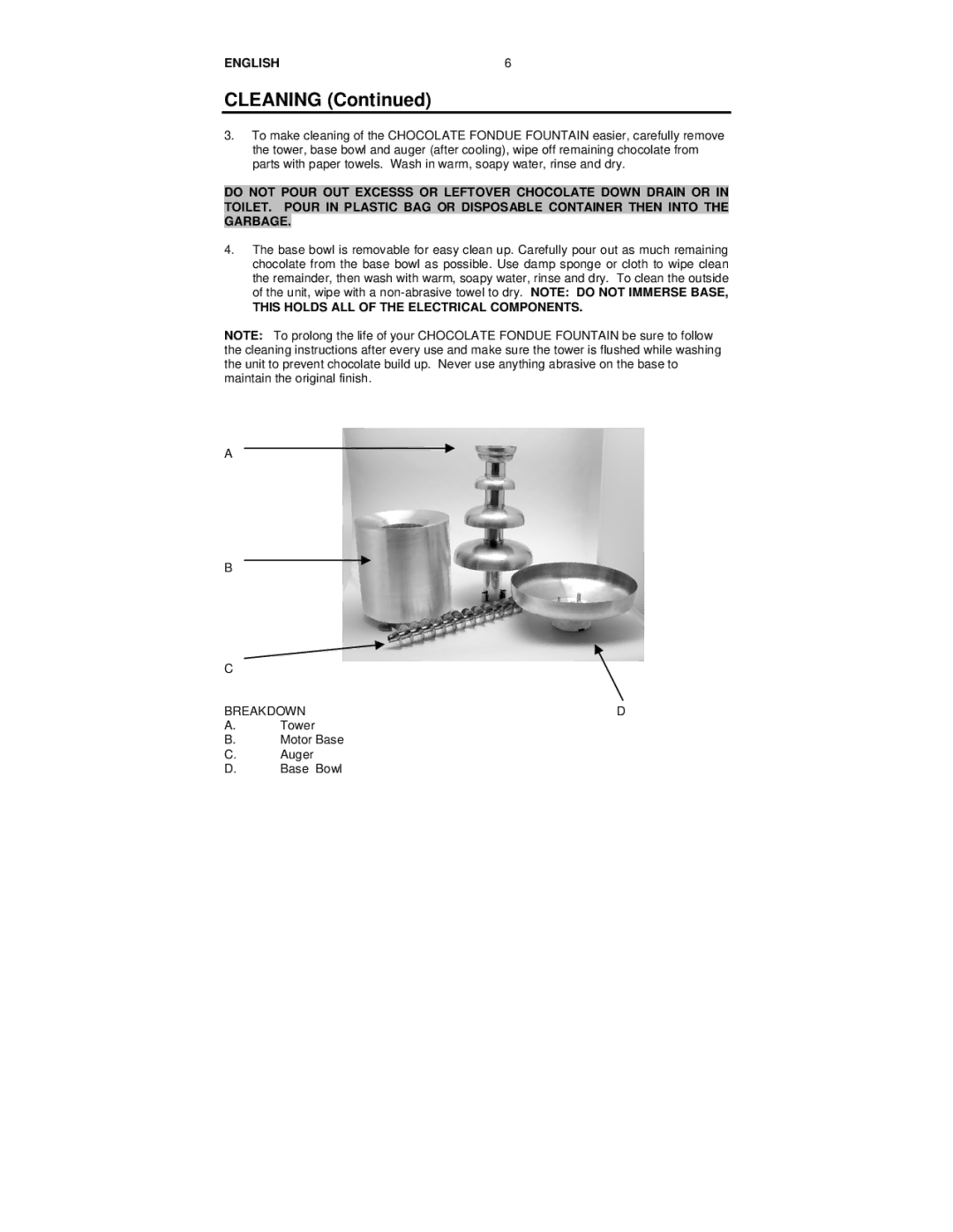 Nostalgia Electrics CFF-552 manual Cleaning, This Holds ALL of the Electrical Components, Breakdown 