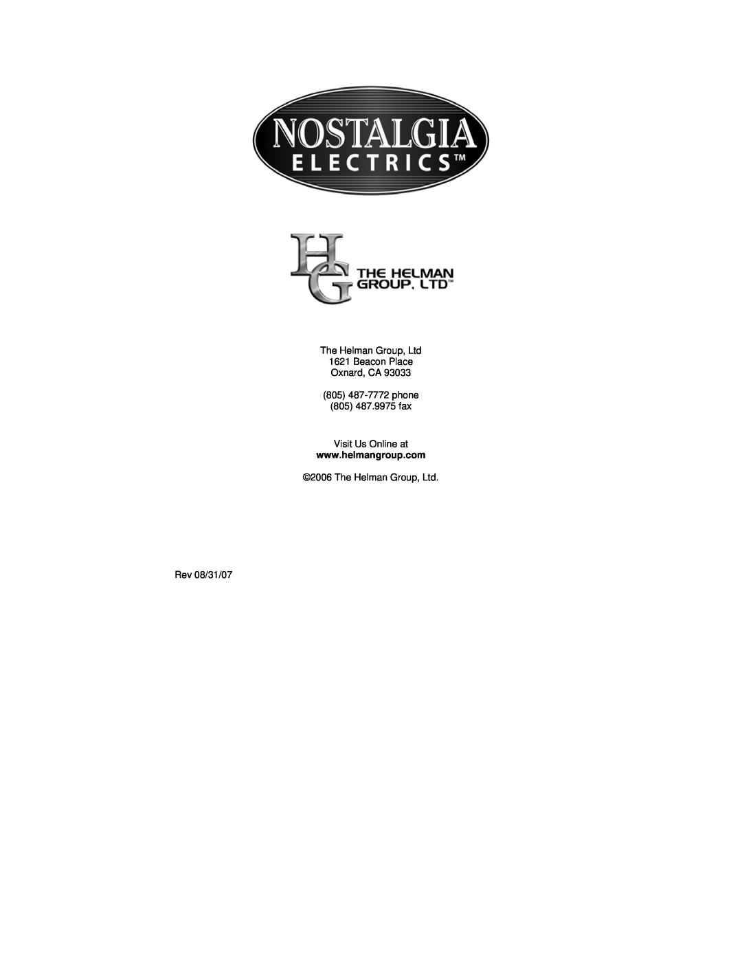 Nostalgia Electrics CFF-552 manual Oxnard, CA 805 487-7772phone 805 487.9975 fax, Visit Us Online at 