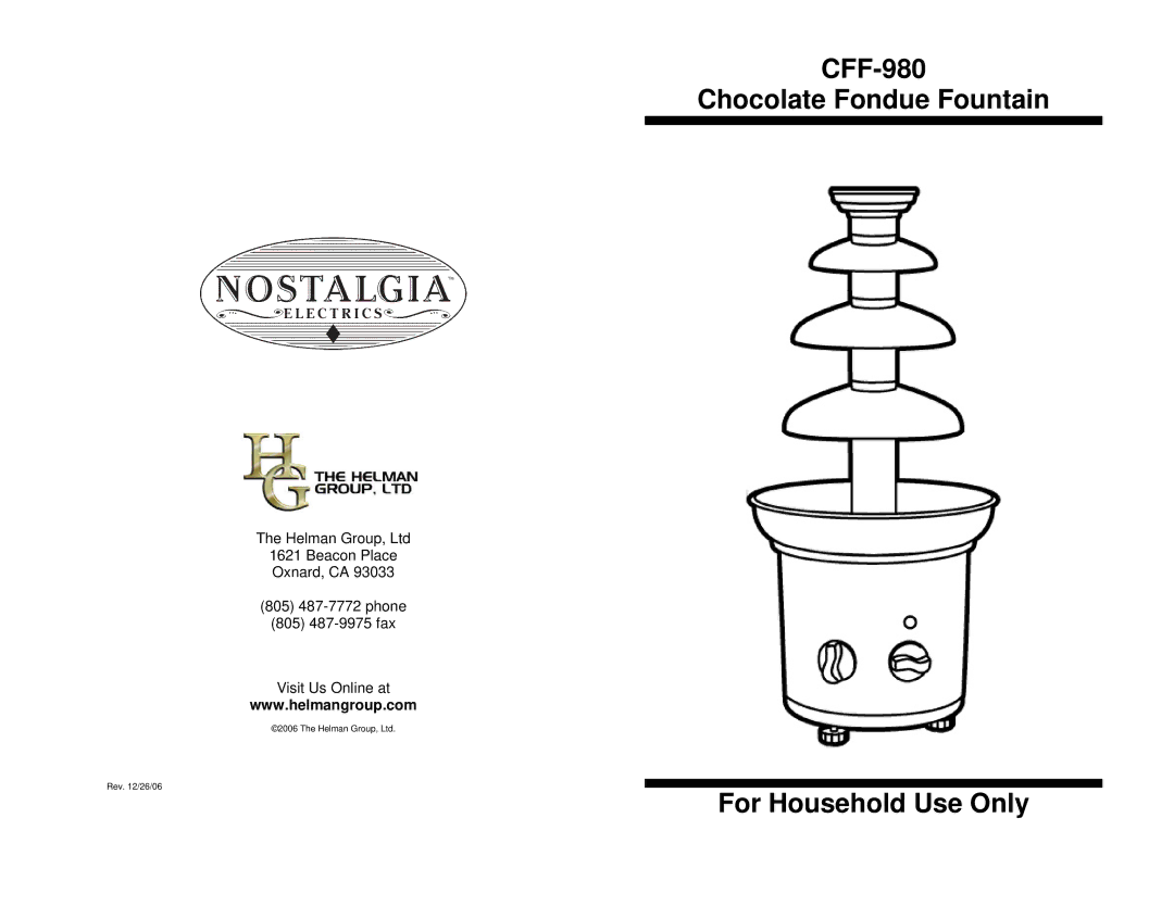 Nostalgia Electrics manual CFF-980 Chocolate Fondue Fountain 