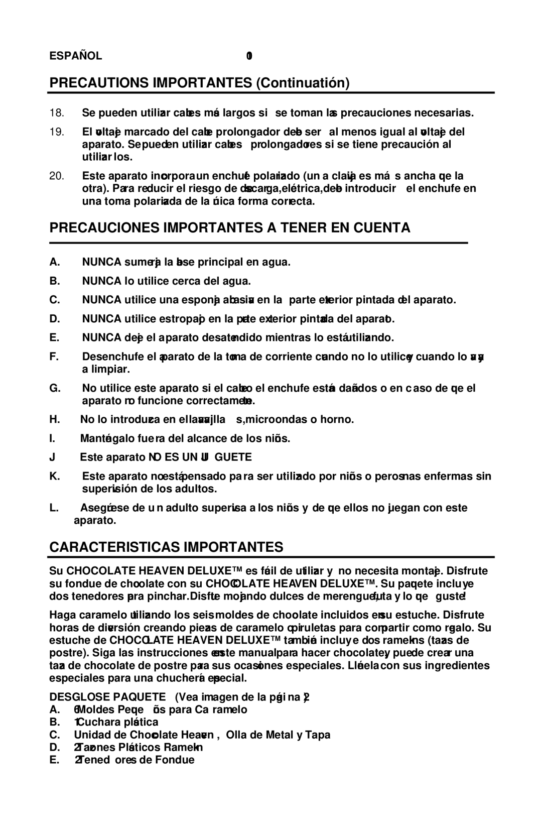 Nostalgia Electrics CHM-915 manual Precauciones Importantes a Tener EN Cuenta, Caracteristicas Importantes 