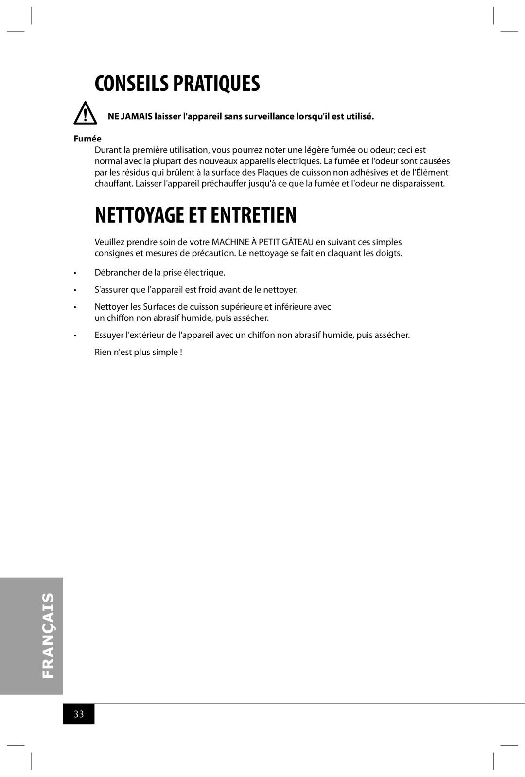 Nostalgia Electrics CKM100 manual Conseils Pratiques, Nettoyage ET Entretien 