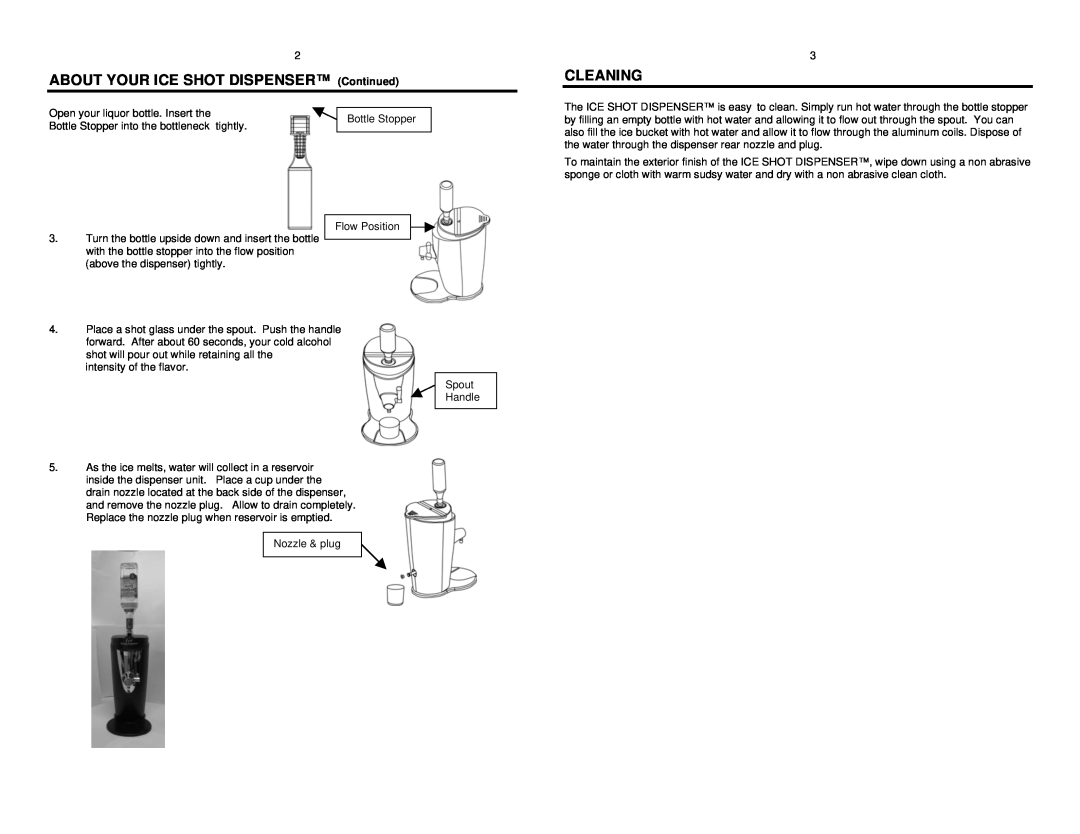 Nostalgia Electrics CSD-250 manual ABOUT YOUR ICE SHOT DISPENSER Continued, Cleaning 