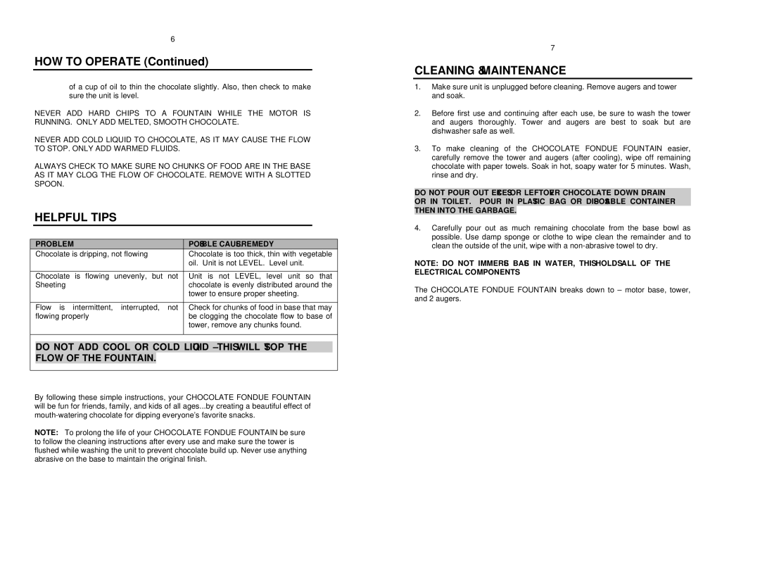 Nostalgia Electrics DFF-310 specifications Helpful Tips, Cleaning & Maintenance 