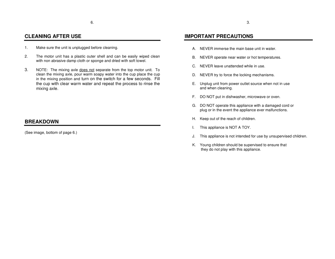 Nostalgia Electrics DMB-790 manual Cleaning After USE, Breakdown, Important Precautions 