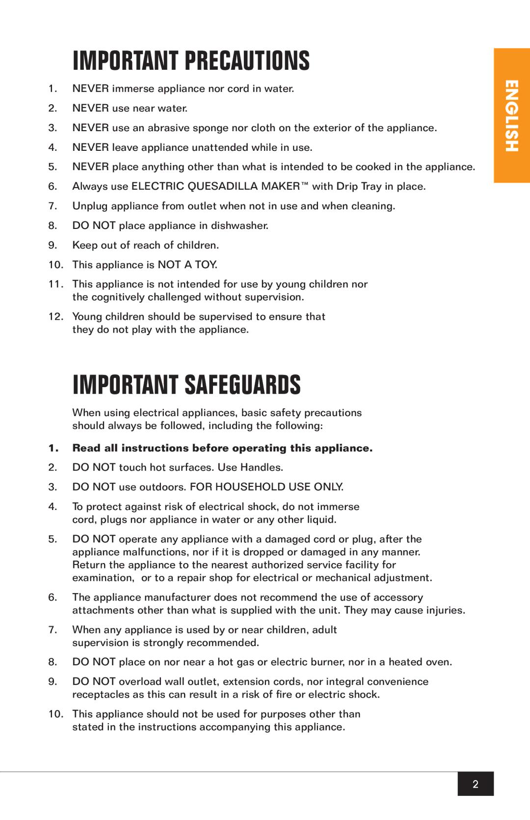 Nostalgia Electrics EQM-200 manual Important Precautions, Important Safeguards 