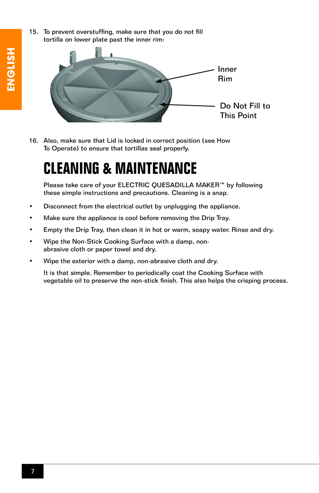 Nostalgia Electrics EQM-200 manual Cleaning & Maintenance, Inner Rim Do Not Fill to This Point 