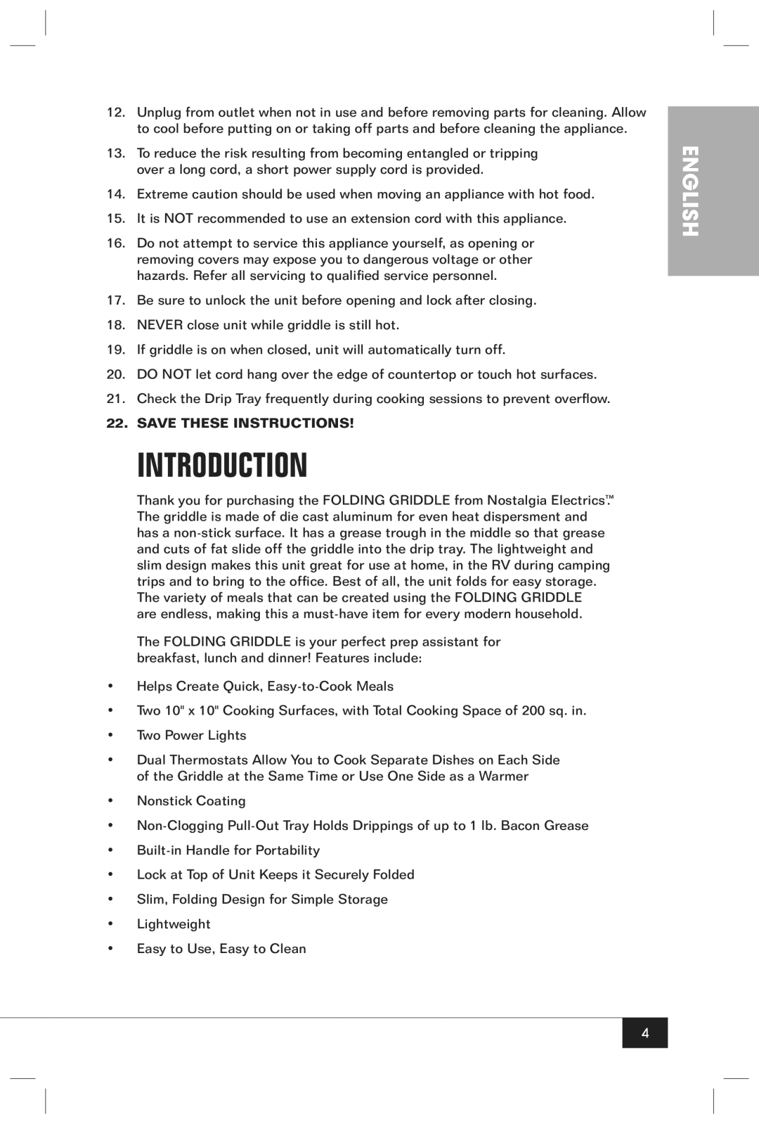 Nostalgia Electrics FG100 manual Introduction 