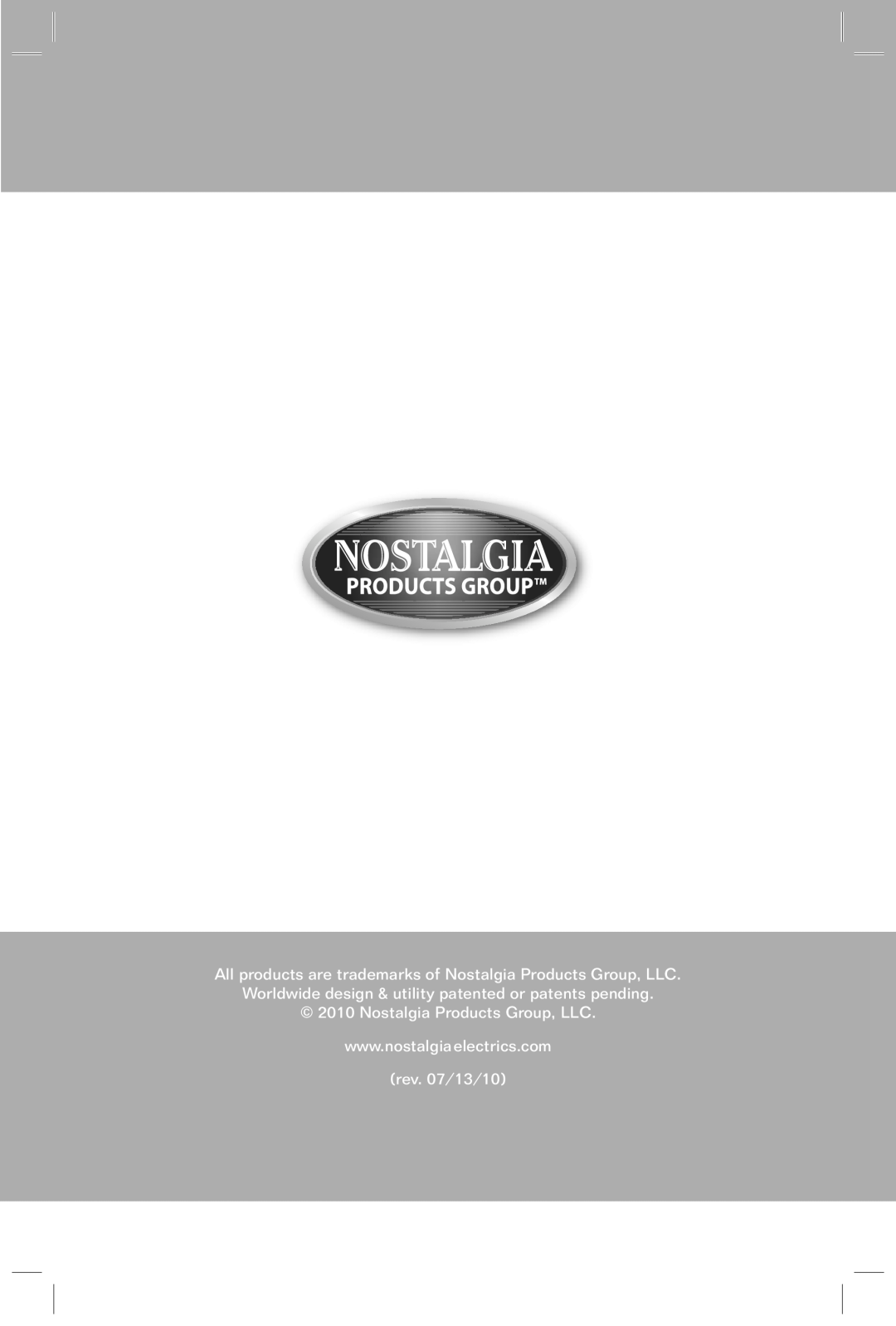 Nostalgia Electrics FG100 manual Nostalgia Products Group, LLC 