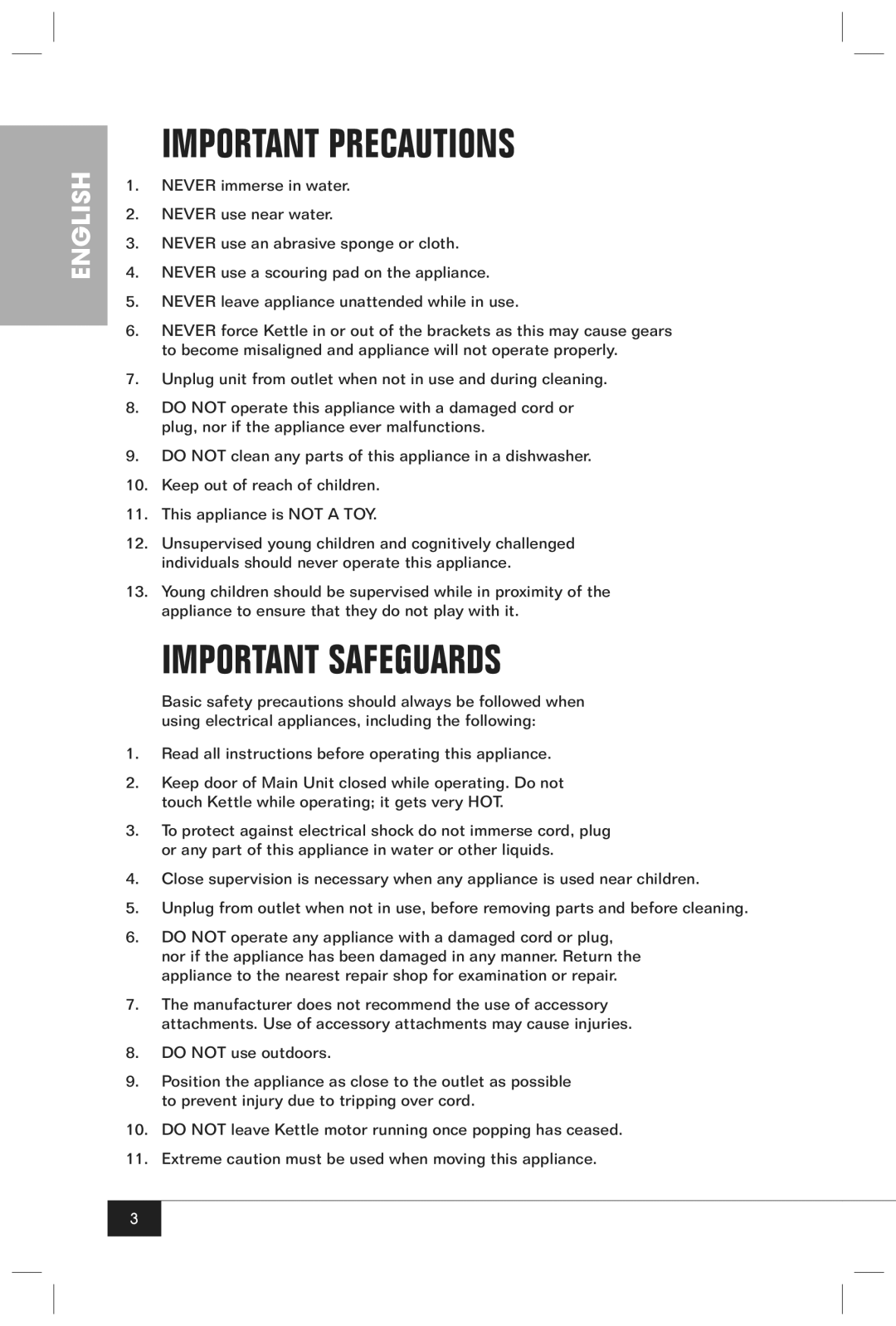 Nostalgia Electrics HKP200 manual Important Precautions, Important Safeguards 