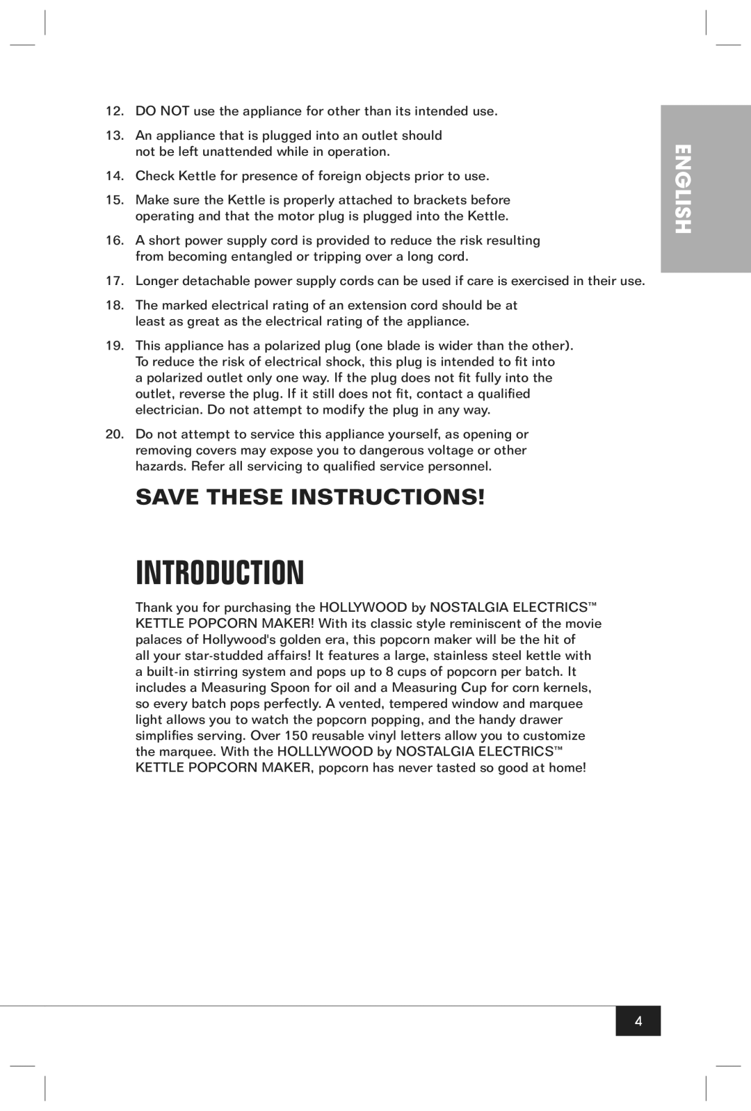 Nostalgia Electrics HKP200 manual Introduction 