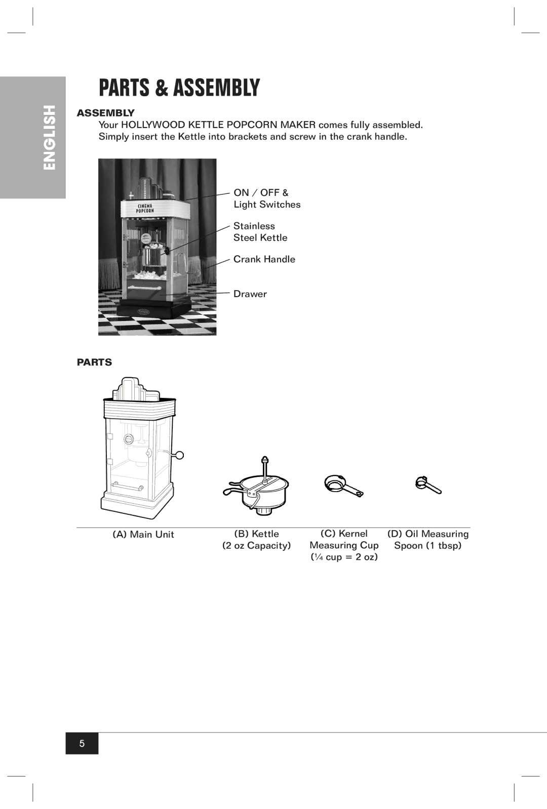 Nostalgia Electrics HKP200 manual Parts & Assembly 