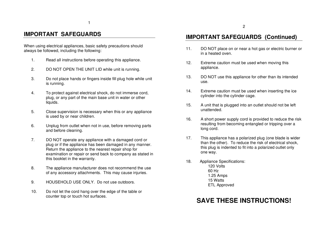 Nostalgia Electrics HSM-245, HSM-CVS, HSM-250D manual Important Safeguards 