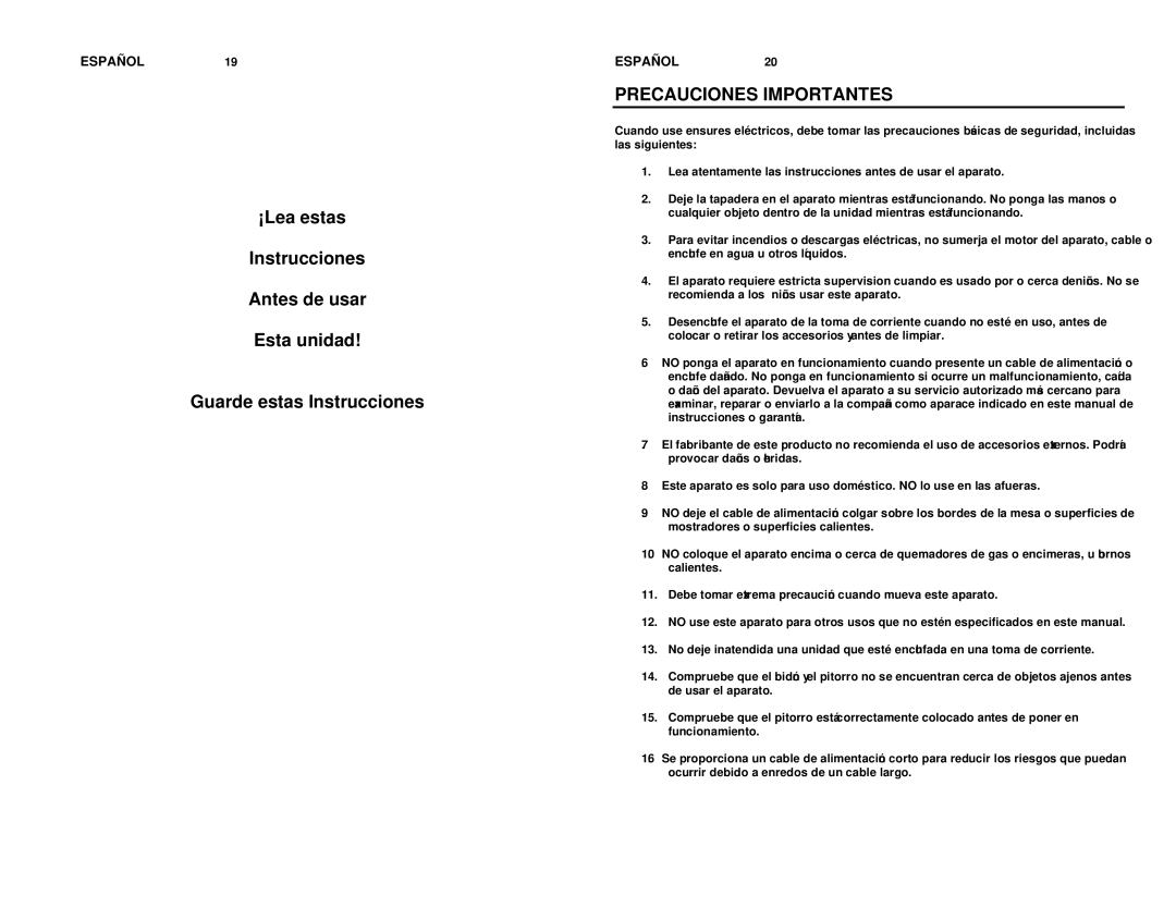 Nostalgia Electrics ICM-562 manual Precauciones Importantes 