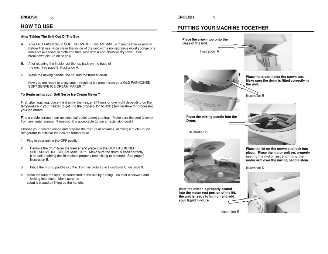 Nostalgia Electrics ICM-562 manual HOW to USE, Putting Your Machine Together 