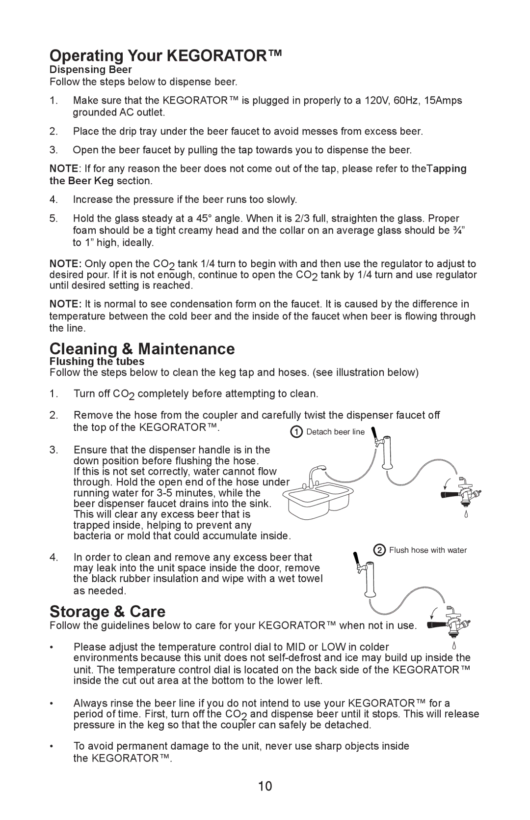 Nostalgia Electrics KRS-2000 Series manual Operating Your Kegorator, Cleaning & Maintenance, Storage & Care 