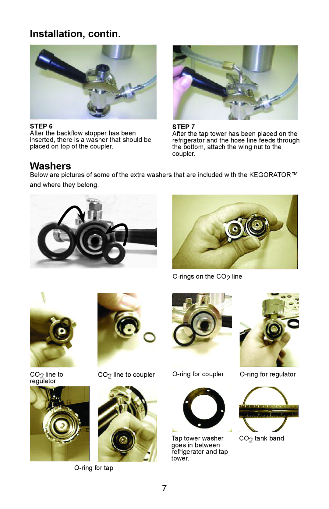 Nostalgia Electrics KRS-2000 Series manual Installation, contin, Washers 