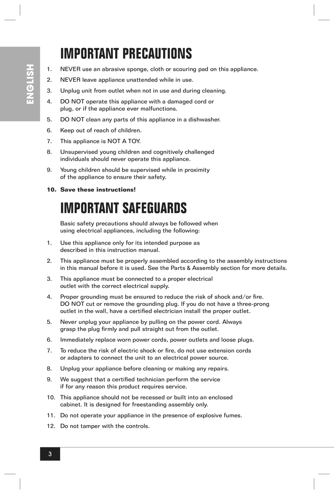 Nostalgia Electrics KRS-2150 manual Important Precautions, Important Safeguards 