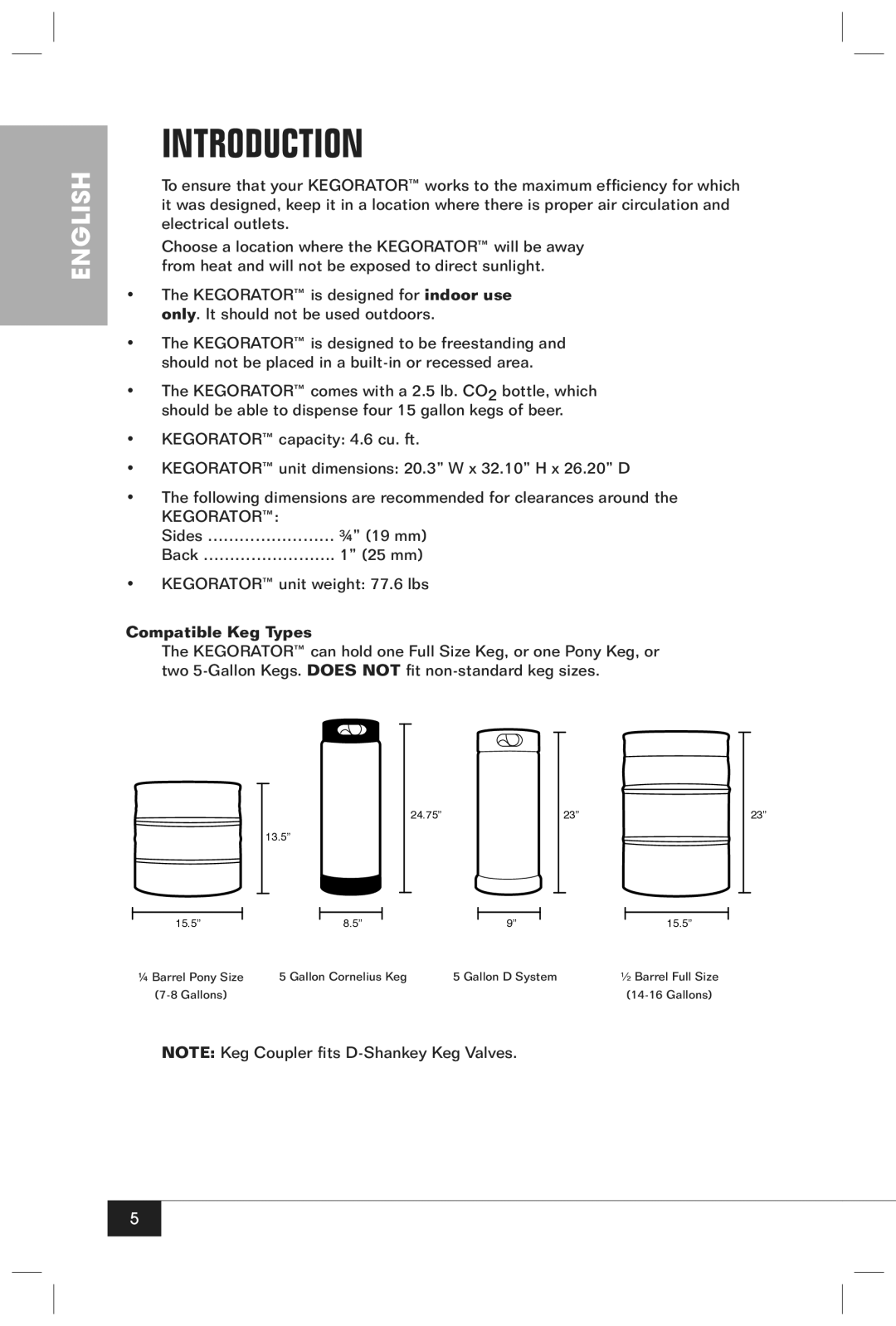 Nostalgia Electrics KRS-2150 manual Introduction, Compatible Keg Types 