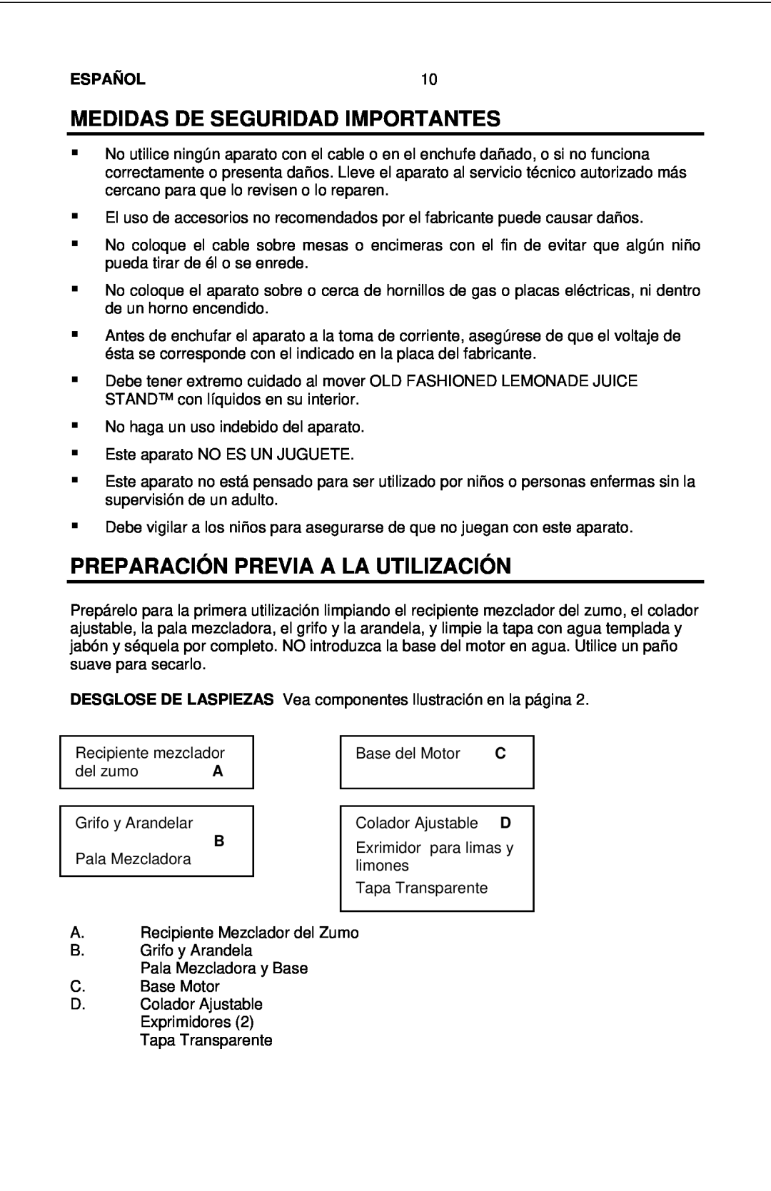 Nostalgia Electrics LJS - 502 manual Preparación Previa A La Utilización, Medidas De Seguridad Importantes, Español 