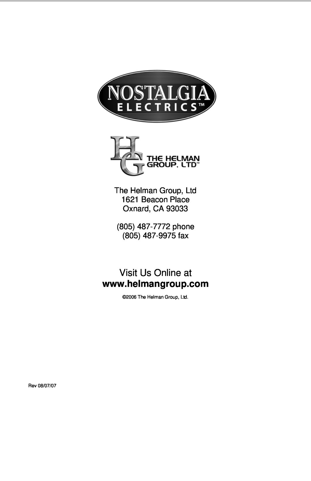 Nostalgia Electrics LJS - 502 manual Visit Us Online at, Oxnard, CA 805 487-7772phone 805 487-9975fax 