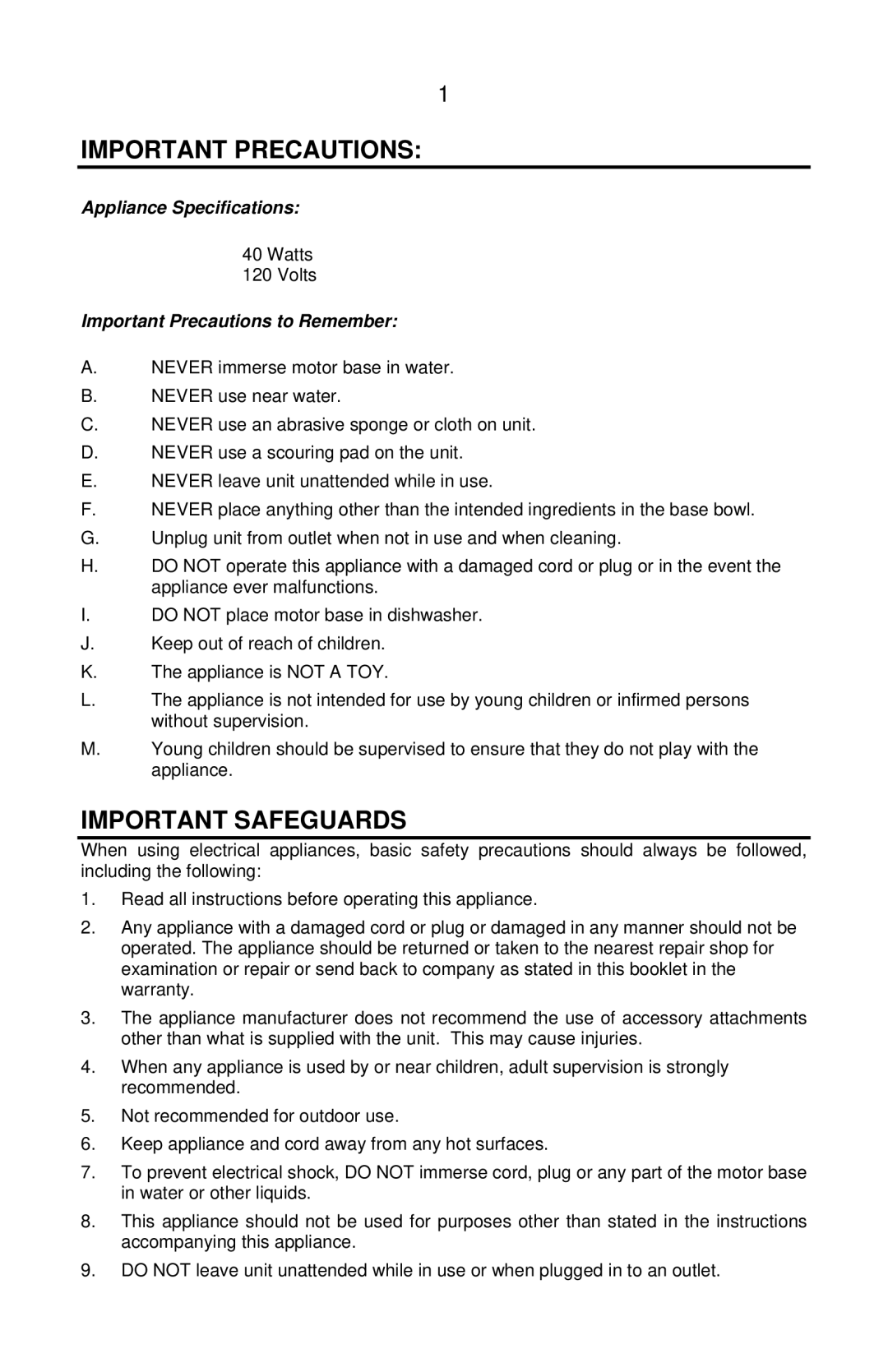 Nostalgia Electrics LPF-210 manual Important Precautions, Important Safeguards 