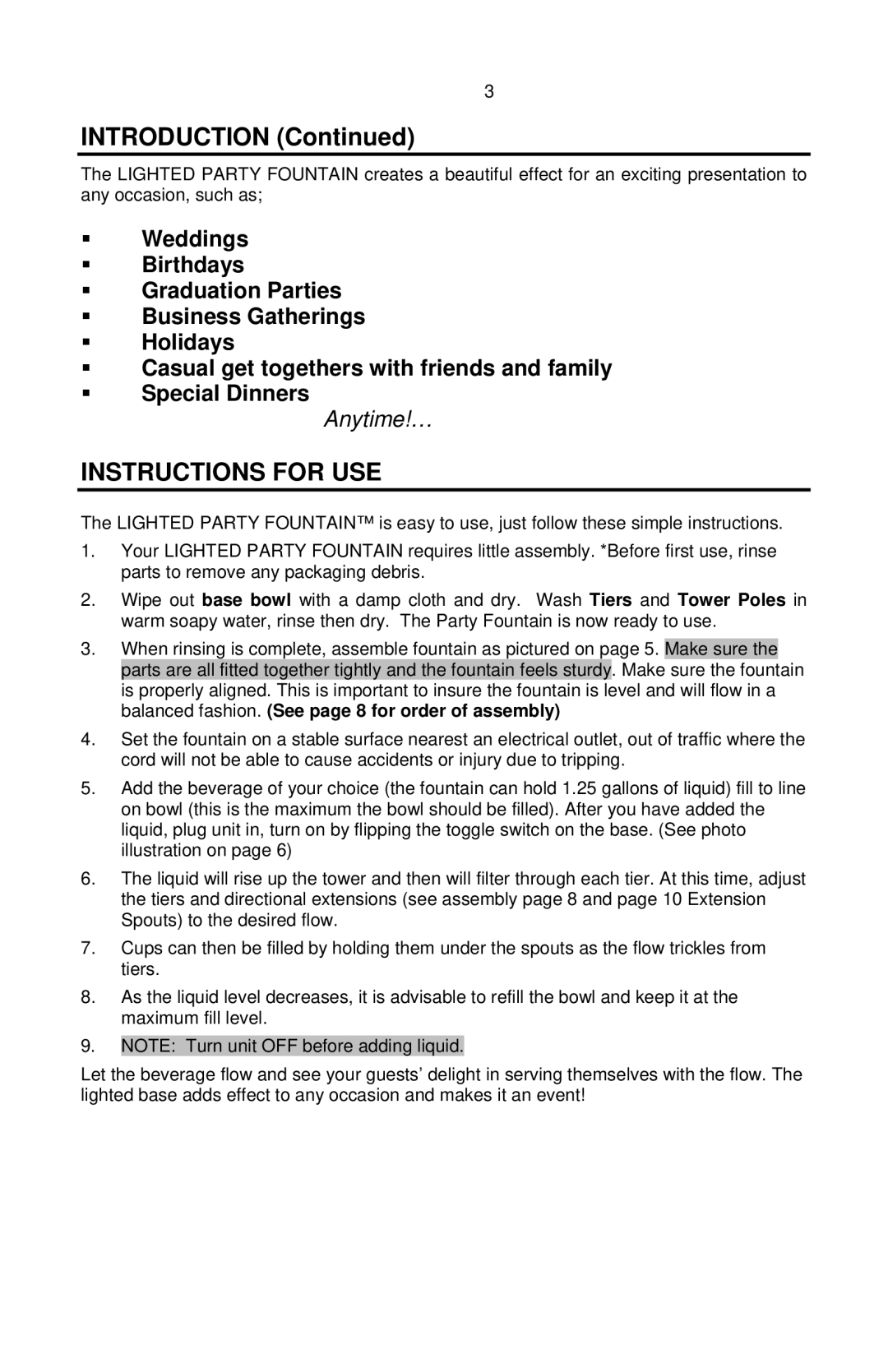 Nostalgia Electrics LPF-210 manual Introduction, Instructions for USE 