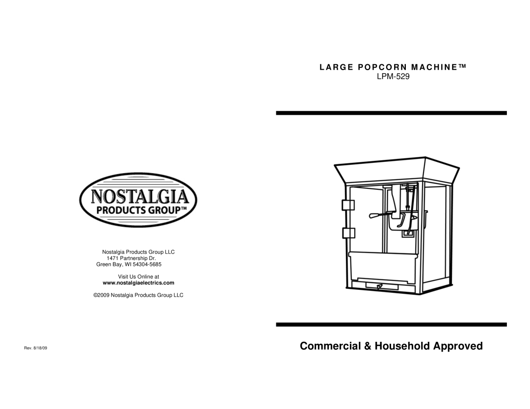 Nostalgia Electrics LPM-529 manual R G E P O P C O R N M a C H I N E 