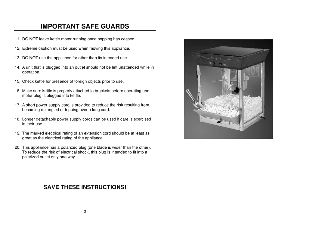 Nostalgia Electrics LPM-529 manual Important Safe Guards 