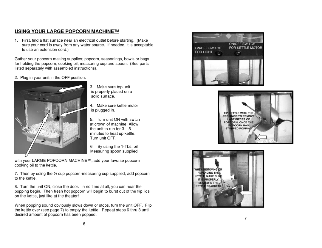 Nostalgia Electrics LPM-529 manual Using Your Large Popcorn Machine 