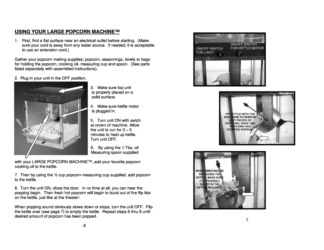 Nostalgia Electrics LPM-529 manual Using Your Large Popcorn Machine 