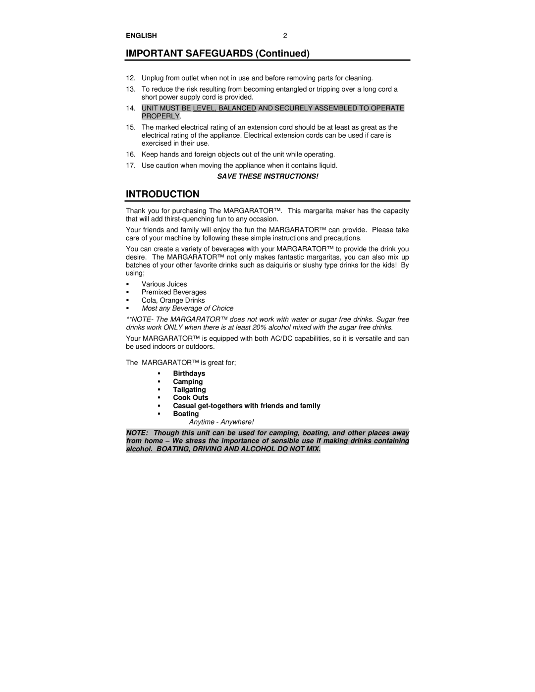 Nostalgia Electrics MSB-585 manual Important Safeguards, Introduction 