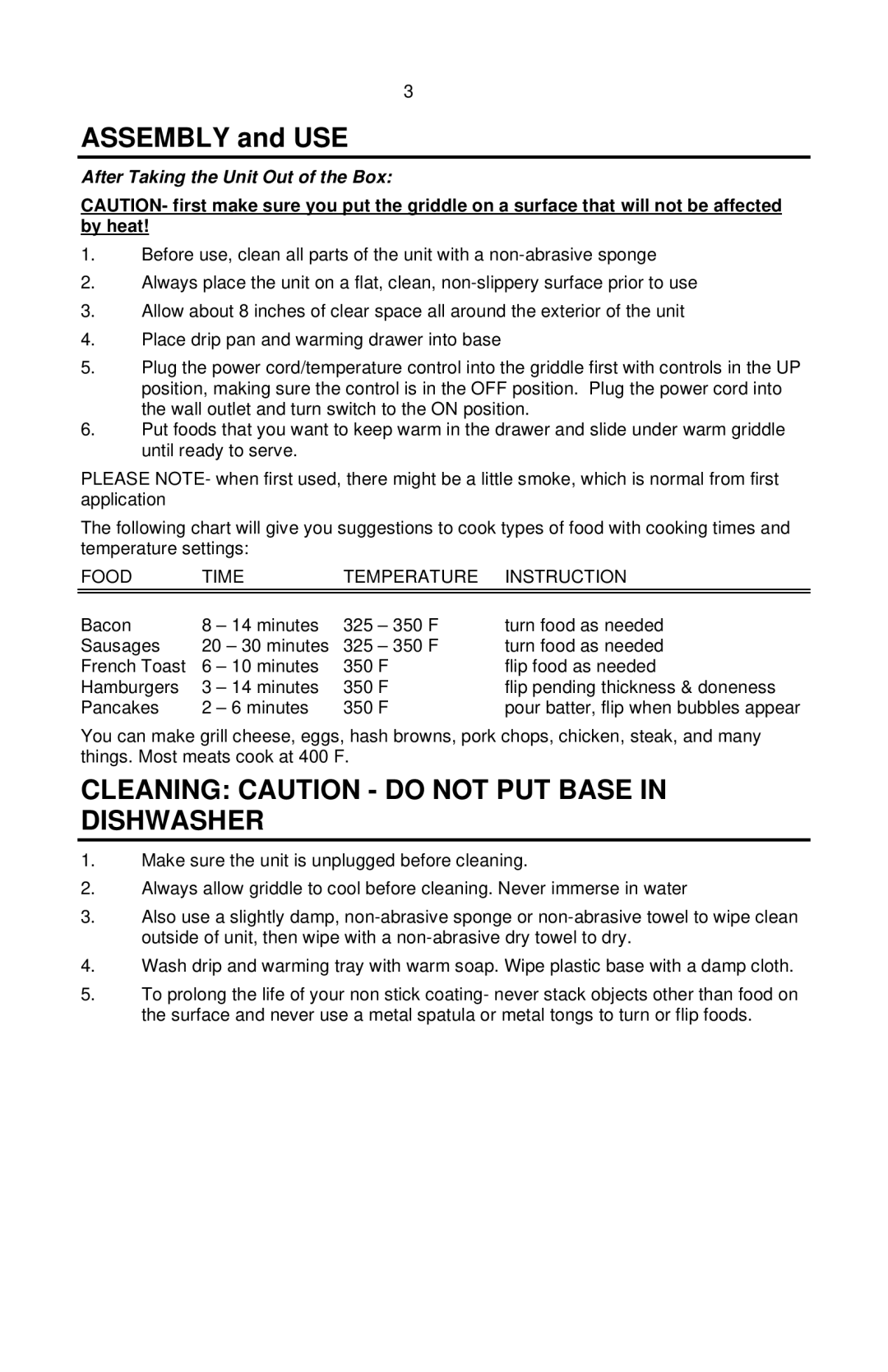 Nostalgia Electrics NGD-200 manual Assembly and USE, Cleaning Caution do not PUT Base in Dishwasher 