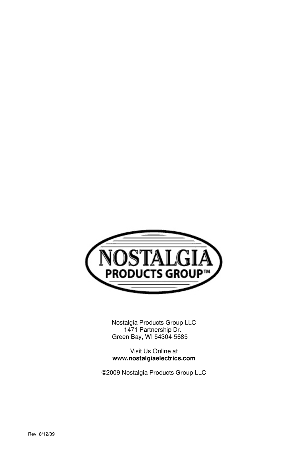 Nostalgia Electrics NGD-200 manual Rev /12/09 