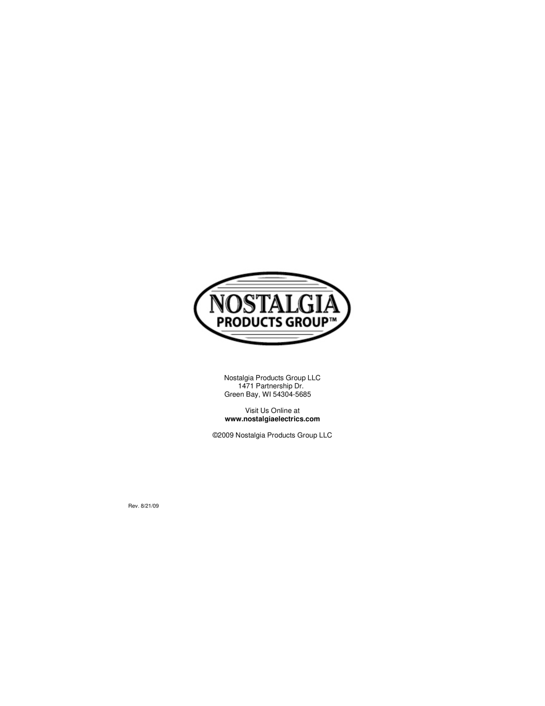 Nostalgia Electrics PBO-Series, PBO-220 manual Rev /21/09 