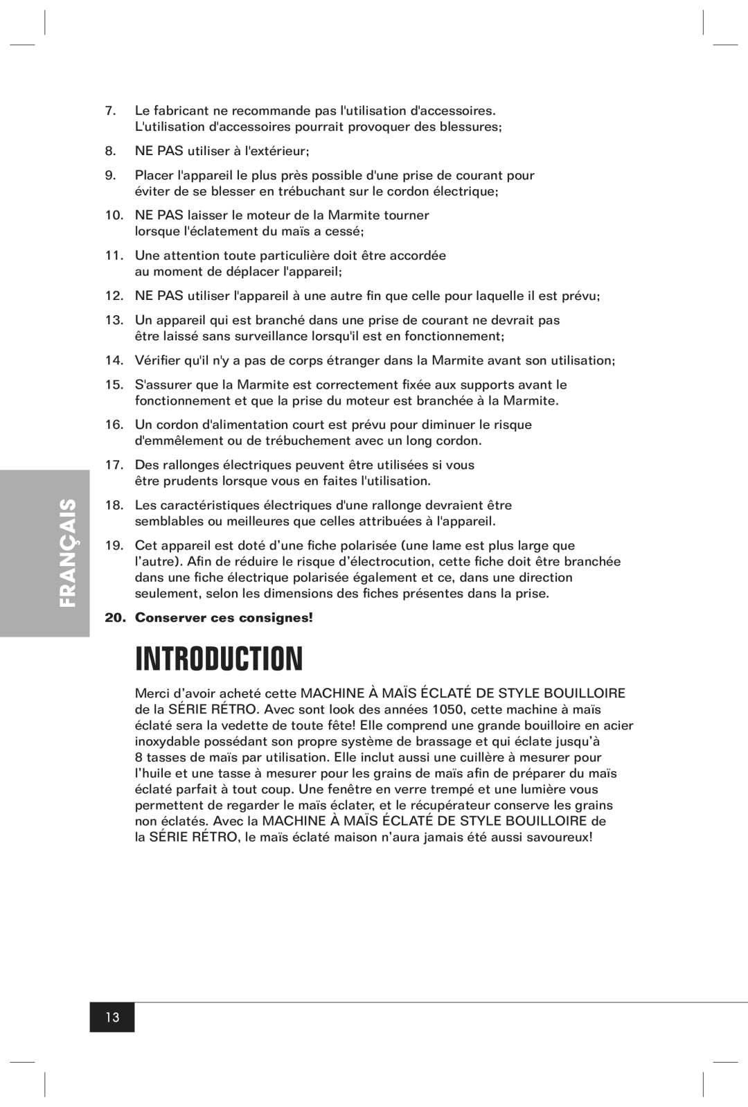 Nostalgia Electrics RKP630SERIES manual Conserver ces consignes 