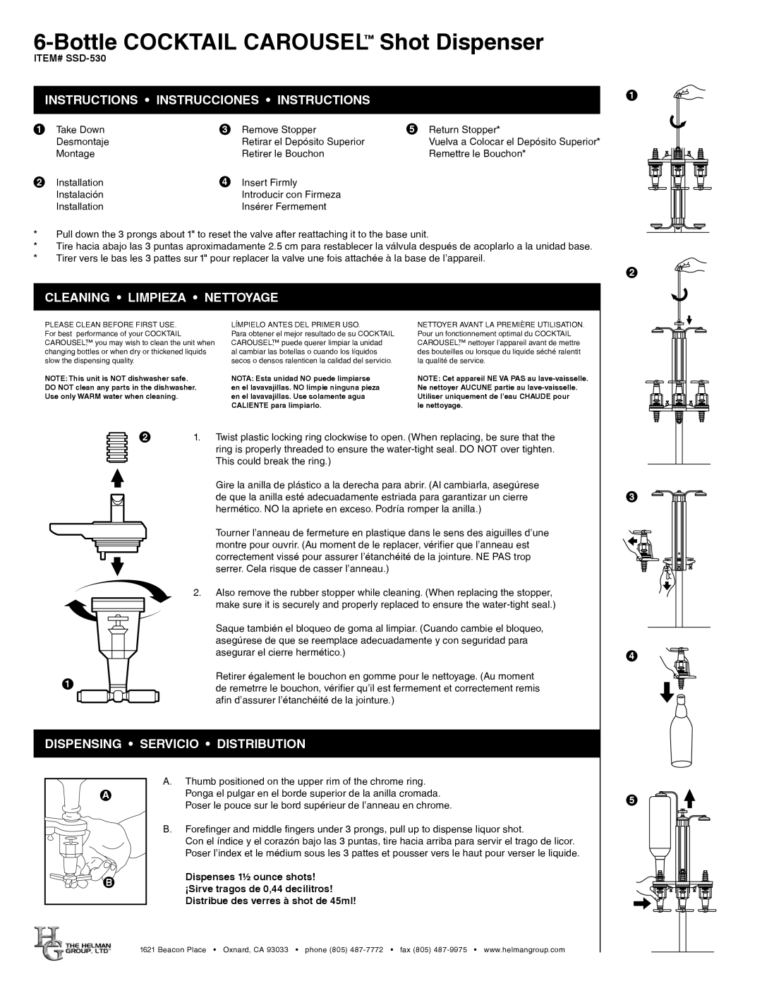 Nostalgia Electrics SSD-530 manual Bottle Cocktail Carousel Shot Dispenser, Instructions Instrucciones Instructions 