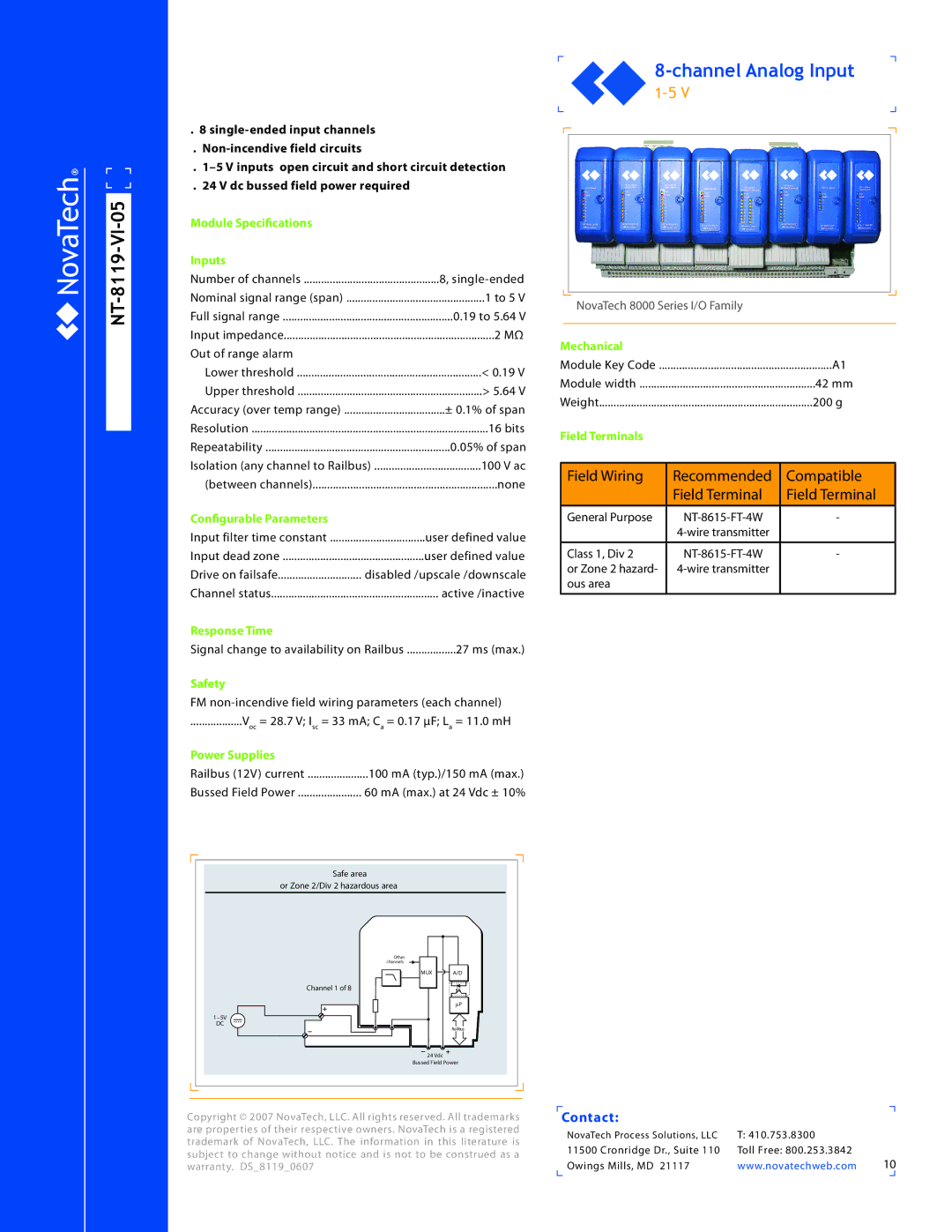 NotaTech 8000SeriesI/O manual NT-8119-VI-05, Configurable Parameters, Field Terminals 