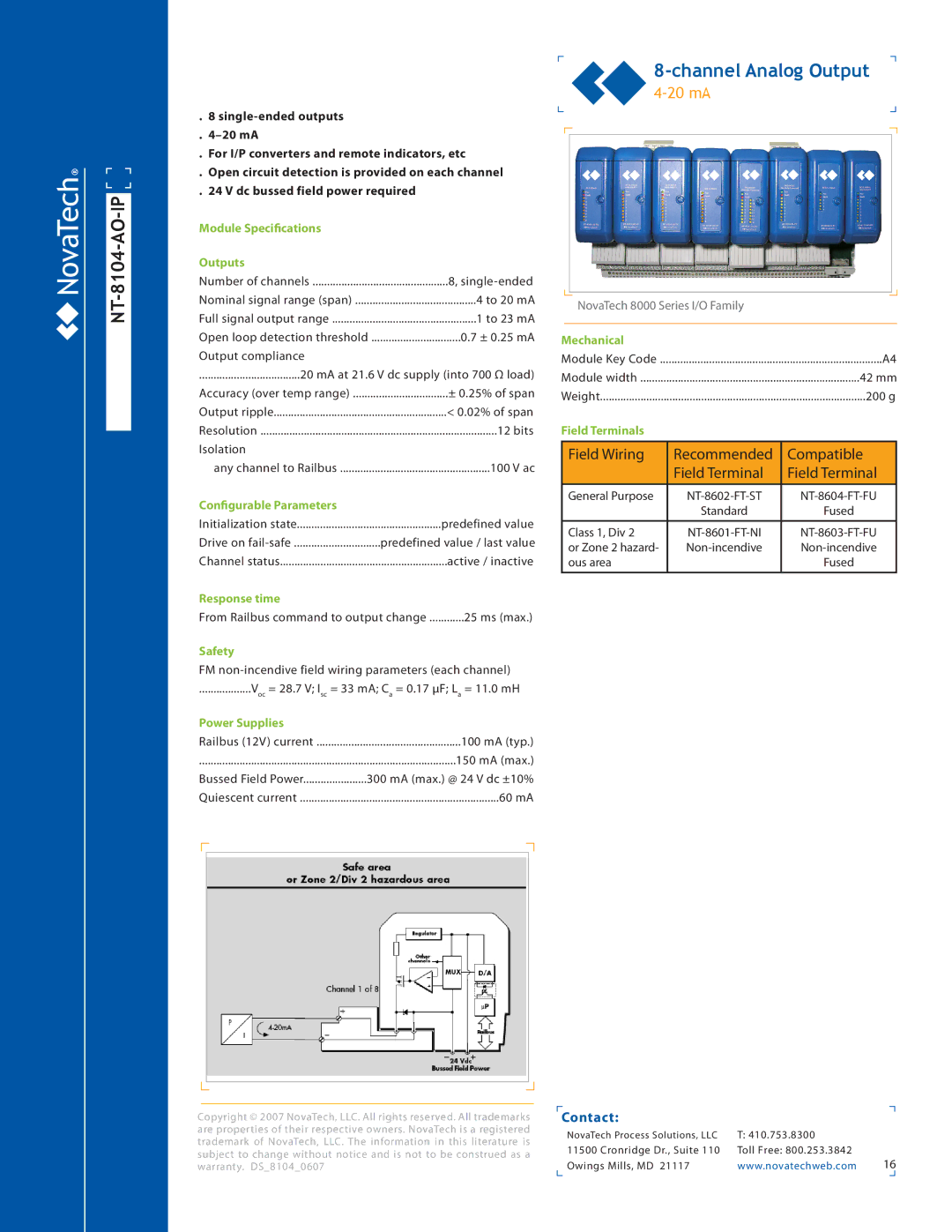 NotaTech 8000SeriesI/O manual NT-8104-AO-IP, Module Specifications Outputs 