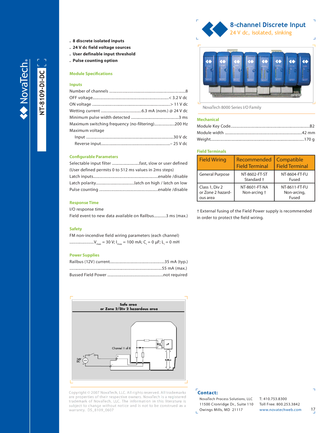 NotaTech 8000SeriesI/O manual NT-8109-DI-DC, Dc, isolated, sinking 