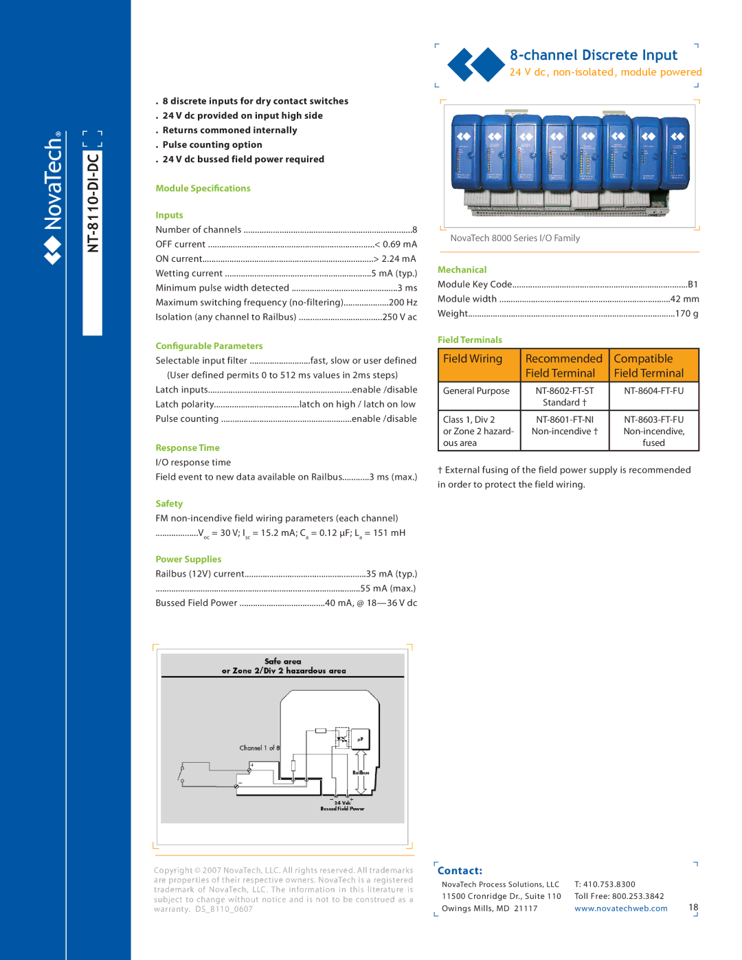 NotaTech 8000SeriesI/O manual NT-8110-DI-DC, Dc, non-isolated, module powered 