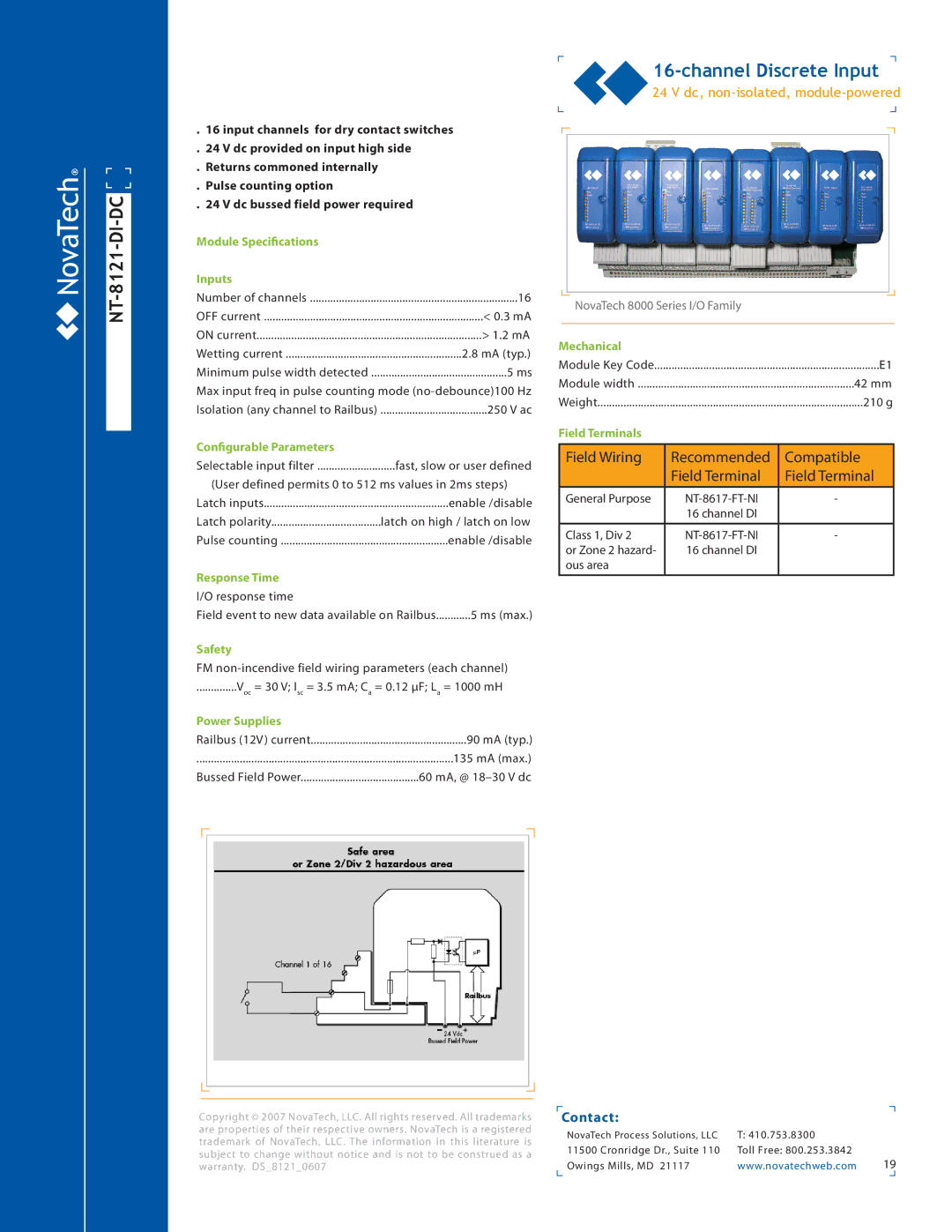 NotaTech 8000SeriesI/O manual NT-8121-DI-DC, Dc, non-isolated, module-powered 